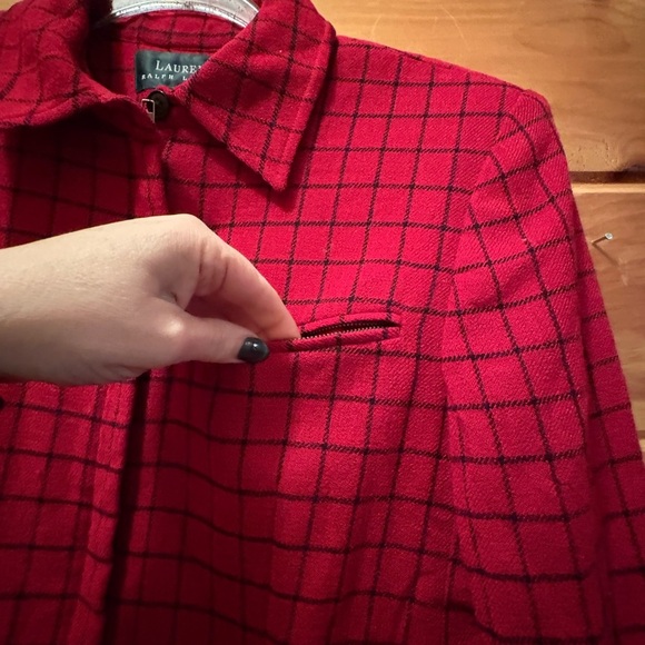 Lauren Ralph Lauren  Wool Plaid Blazer Women's Red/black Zip Pockets - Picture 5 of 12